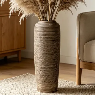 JIDOFUE Vintage Keramik Braune Bodenvase, 50 cm, Rustikaler Boho Stil für Pampasgras, Blumen oder Dekor, Perfekt für Wohnzimmer, Eingang oder Tisch