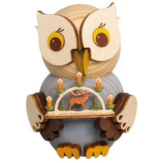 Kuhnert Dekofigur Mini-Eule mit Schwibbogen - aus Holz gefertigt - ca. 7 cm groß, entzückende Dekoration für jeden Raum - Made in Germany bunt