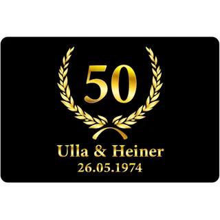Personalisierte Fußmatte Goldene Hochzeit Fussmatte mit Namen personalisiert | Hochzeitstaggeschenke zur Goldhochzeit 50 Jahre | Geschenke zur Goldenen Hochzeit | 60 x 40 cm
