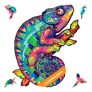 UNIDRAGON Original Holzpuzzle — Schillerndes Chamäleon, 700 Teile, Royal Größe 17.9 x 26.5 Zoll (46 x 68 cm) Schöne Geschenkverpackung, Einzigartige Form Erwachsene und Kinder