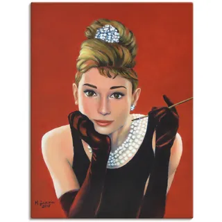 Wandbild ARTLAND "Audrey Hepburn Porträt" Bilder Gr. B/H: 45 cm x 60 cm, Leinwandbild Stars Hochformat, 1 St., rot Kunstdrucke als Alubild, Outdoorbild, Leinwandbild, Poster, Wandaufkleber