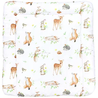 TupTam Baby Wickeltischauflage mit Baumwollbezug Gemustert, Farbe: Waldtiere/Igel/Reh/Fuchs/Kaninchen/Beige, Größe: 70 x 50 cm