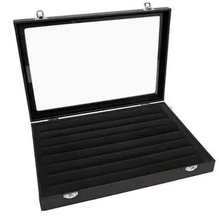 Sinoba Schmuckkasten Schmucklade Schmuckkästchen Schmuckbox für Ringe Ketten Ohrringe, Holz-Korpus, Velours-Bezug, mit Echtglas-Deckel