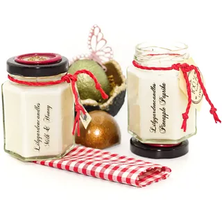 Lilygardencandles Duftkerzen Set Himmlisch und Feurig-Süß 2 Sojawachskerzen im Country House Jar small mit Einer Brennzeit von 24+ Stunden je Kerze.