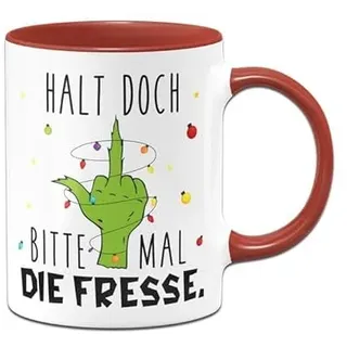 Tassenbrennerei Grinch Tasse - Grinch Tasse - Halt doch bitte mal die Fresse - Weihnachtsasse lustig - Kaffeetasse mit Spruch - Weihnachts-Deko (Rot)