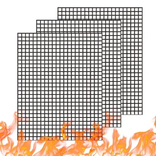 WholeFire BBQ Grillmatte Set, 3 Stück Antihaft Grillnetz Wiederverwendbar | Teflon Grillmatten Grill Matte Zuscheidbar für Gasgrill, Elektrogrill, Kohlegrill, Holzkohle, Backofen, Kochen, 40 x 33 cm