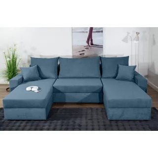Collection AB Wohnlandschaft COLLECTION AB "Pico U-Form, B: 252 cm", blau, B:252cm H:39cm T:158cm, 100%Polyester, Sofas, Wohnlandschaft, Bettfunktion, Bettkasten & 2 Zierkissen