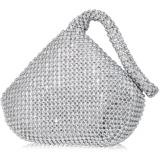 CORIOS Dreieckige Abendtasche Damen Unterarmtasche Shiny Strass Handtasche Diamant Clutch Bag Klein Tasche Schultertasche Glitzer Umhängetasche für Hochzeit Bankett-Party Abschlussball Silber