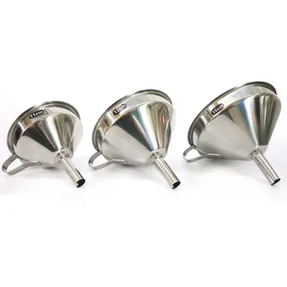 Pumixiy Edelstahl-Küchentrichter-Set mit Griff, 11, 13, 15 cm, Metall-Trichter, breite Öffnung, Flüssigkeits-Transfersieb für Flaschen, Gläser, Ölbehälter (S)