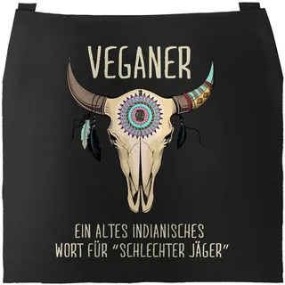 Grill-Schürze für Männer mit Spruch Vegetarier / Veganer Schlechter Jäger Spruch Skull Baumwoll-Schürze Küchenschürze Moonworks® Veganer sc... - Schwarz