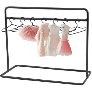 SUPERFINDINGS Puppen Kleiderbügel Set Aus Eisen 150x70x120mm Schwarzer Mini Kleiderständer Aus Metall Mit 10 winzigen Puppenkleider Outfit Kleiderbügeln Mit Kleiner Einzelstange