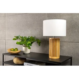 riess-ambiente Tischleuchte GATSBY 50cm natur weiß · maritime Tischleuchte mit Lampenfuß aus Holz, Ein-/Ausschalter, ohne Leuchtmittel, mit Lampenschirm aus Flachgewebe · handmade · natürlicher Look braun