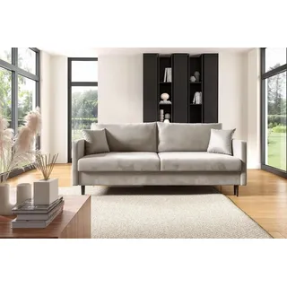 LIKMA 3 Sitzer Sofa Mara 209 cm mit Schlaffunktion und Bettzeugbehälter, Velvet Schlafsofa mit Bettkasten, Moderne Couch, Sofagarnituren, Bettsofa... - Weiß