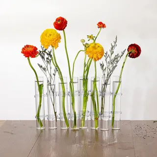 PW TOOLS Aufklappbare Blumenvase, Reagenzglasvase, Transparente Aufklappbare Vase Für Blumen, Glas-Reagenzglas-Knospenvase, Tischdekorationsvase Für Zuhause, Hochzeitsdekoration (6/8 Stück)
