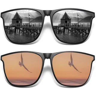 MCSQK 2 Stück Polarisierte Sonnenbrille Clip für Brille, Aufsatz zum Aufstecken, Flip up Clip on für Brillenträger, Herren und Damen - 55mm x 60mm