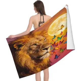 Leichong Mikrofaser Strandtuch Löwe Muster 70x150 cm, 3D Savanne Tiere Badetuch für Erwachsene Weiches Leicht Handtuch Schnelltrocknend Sandfreies Strandhandtuch