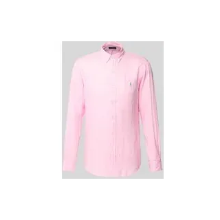 Slim Fit Leinenhemd mit Logo-Stitching, Rosa, XXL