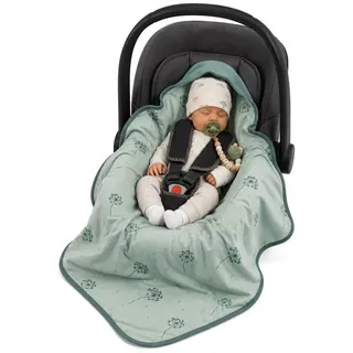 zamboo Einschlagdecke / leichte Kuscheldecke für Babyschalen & Kinderwagen 80 x 80 cm - Pusteblume - Salbeigrün