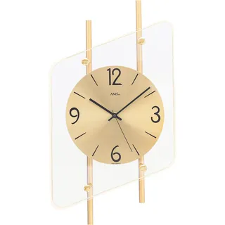 Funkwanduhr AMS, gold (goldfarben), Wanduhren, B/H/L: 25cm x 7cm x 45cm, Quarzuhr,Wohnzimmer,Esszimmer,Küche,Made in Germany,Büro,Flur