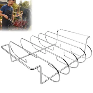 Spareribs-Halter aus Edelstahl für 5 Rippchen, 33 x 29 x 8 cm | Ordnet Rippchen auf Gas- oder Holzkohlegrill und kann auch als Bratenhalter verwendet werden; leicht zu reinigen.
