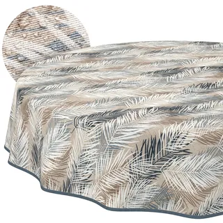 ANRO Tischdecke abwaschbar Blätter Grau-Beige Rund 120 cm – wasserabweisend Indoor Outdoor, Lotuseffekt, mit Saum