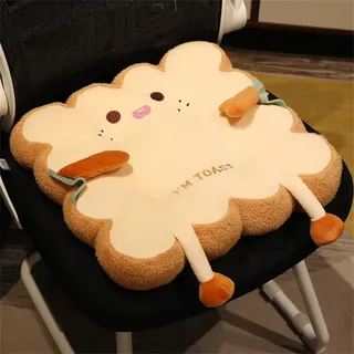 Sitzkissen im Cartoon-Toast-Design, 40 cm, weiches Plüsch-Rückenstütze mit Riemen, Büro-Sitzkissen, lindert Rückenschmerzen, Stuhlkissen für Zuhause, Büro