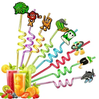 OPVYAEU 8 Stück Brainrot Strohhalme Kinder, Wiederverwendbare Spiral Trinkhalme für Geburtstag Deko, Lustige Party Trinkhalme Set, Bunte Mitgebsel für Kindergeburtstag & Themenparty Zubehör