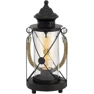 EGLO Tischlampe Bradford, 1 flammige Vintage Tischleuchte, Laterne, Nachttischlampe aus Stahl, Farbe: Schwarz, Glas: klar, Fassung: E27, inkl. Schalter