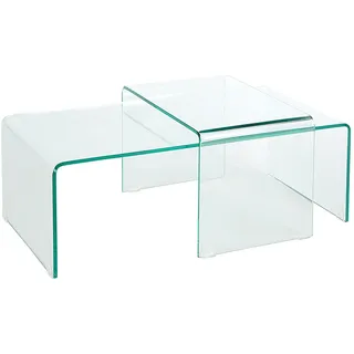 invicta INTERIOR Hochwertiges 2er Set Glas Couchtisch FANTOME transparent Glastisch Satztische Tische Glas Wohnzimmertisch