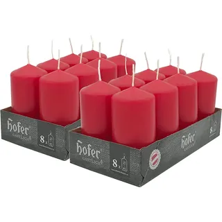 Hofer - Kleine Stumpenkerzen - 16er Set Unparfümierte Rote Kerzen - 4,5 x 9 cm - 15 Stunden langlebige Dekokerzen - Tropffreies farbiges Wachs - Rauchfreier Docht - Hergestellt in Österreich
