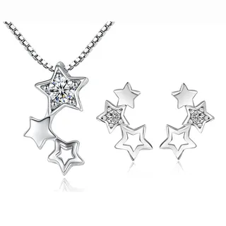 HCMA 925 Silber Zirkonia Stern Halskette Und Ohrringe Hochzeit Schmuck Set Brautschmuck Sets Für Frauen Geschenk Hochzeit Party Schmuck Set