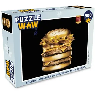 MuchoWow Puzzle Goldener Hamburger auf schwarzem Hintergrund., Puzzleteile, Foto-Puzzle, Bilderrätsel, Puzzlespiele, Spielzeug bunt