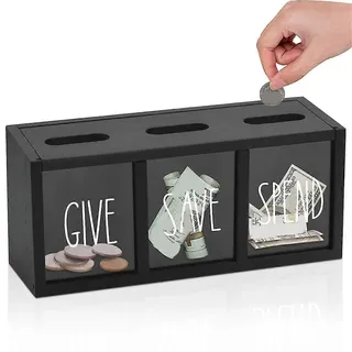 Spardose Aus Holz Für Kinder, 3-fächer-sparschwein Für Scheine Und Münzen, Zur Wandmontage Und Als Tischaufstellung