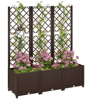 MC Star Hochbeet Pflanzkübel mit Rankgitter aus Kunststoff für Kletterpflanzen (mit Drainage und viel Platz zum Wachsen, 120 x 40 x 135 cm, braun) braun