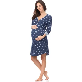 Italian Fashion Nachthemd Stillen | Softes Geburtshemd | Nachthemd Damen mit Knopfleiste | Bequem Stillkleid | Stillpyjama Damen | Still Nachtwäsche Frauen Geburt Set S-XXL - S