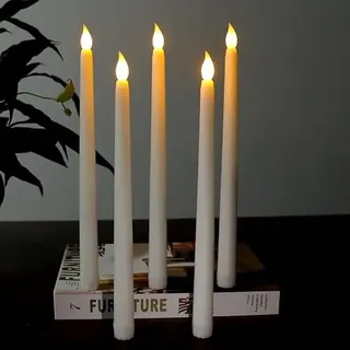 CKDSA 6er LED Stabkerzen aus Echtwachs, 27,5 cm in Elfenbein, batteriebetrieben mit flackernder Flamme ohne Rauch, warmweiß für Hochzeit Weihnachten Esstisch Kamin und festliche Deko