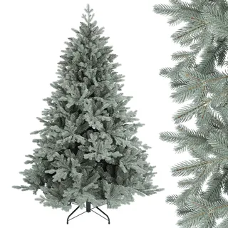 SALCAR 180 cm Künstlicher Weihnachtsbaum aus PE und unsichtbaren PVC-Spitzen, natürliche Blaugrau Tanne, Christbaum mit Schnellaufbau-Klappsystem und Metallständer
