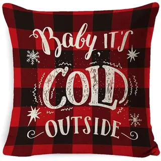 Weitere Weihnachtsdekorationen: 1 Rot-karierter Kissenbezug Mit Weihnachtsmotiv (45 X 45 Cm), Landhausstil, Weihnachtsbaum, Aus Baumwolle Und Leinen