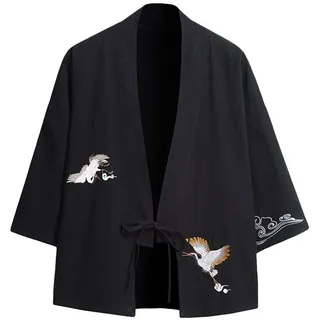 Siehin Herren Frühling-Sommer Baumwolle Leinen Japan Happi Kimono Haori Jacke Vintage Lose Japanische Yukata Übergangsjacke - EU XL =ASIA 3XL