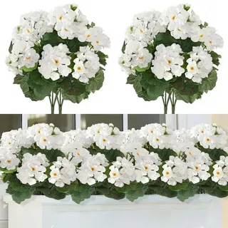 Nicola 4 Uv-beständige Seidengeranien, Künstliche Blumen Und Grünpflanzen Für Gartendekoration Und Hochzeiten, Weiß, 35 Cm