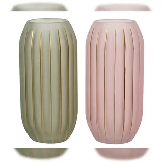 Decoris 1 Vase Glas 30cm Deko Blumenvase Rosa - Stabile Tischvase - Wohnzimmer Deko - Glasvase Modern Runder Wellenrelief - Tulpenvase - Flower Vases
