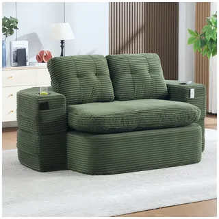 Odikalo Sessel 2-in-1 Schlafsessel mit bettfunktion ausziehbar (Cord, Schlafsofa mit Liegefunktion, Komprimiertes Bodensofa mit Verstellbaren Armlehnen, 2 Getränkehaltern, Hoher Rückenlehne und Extra Tiefer Sitzfläche) grün