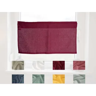 beties Leinen Scheibengardine ca. 45x85 cm Bistrogardine 100% Leinen im Landhausstil mit Tunnelzug Landhaus Kurzgardine Küche Vorhang (Merlot-rot)