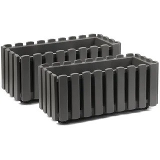 Tymar Blumenkasten landhausstil, Balkonkasten lattenoptik, Pflanzkasten Landhaus, 2er-Pack, Garten, Balkon, Terrasse (Grau, 40 cm)