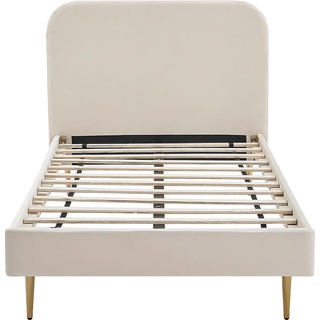 Polsterbett SALESFEVER Betten Gr. Samt 90x200 cm, Liegefläche B/L: 90 cm x 200 cm Betthöhe: 29,5 cm, kein Härtegrad, ohne Matratze, beige (beige, gold, beige, beige) Polsterbetten ohne Bettkasten Beine Chrom goldfarben