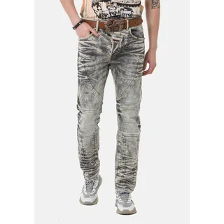 Straight-Jeans CIPO & BAXX Gr. 34, Länge 34, grau Herren Jeans Straight Fit mit breiten Ziernähten