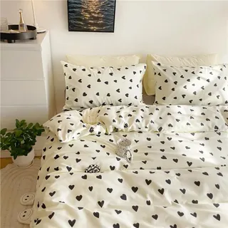 Covebett Herz Bettwäsche 200x220 Schwarz Weiß Herzen Muster Aesthetic Bettbezug Set Romantisch Herzchen Schwarz Weiss Herzmuster Microfaser Deckenbezug mit Reißverschluss und 2 Kissenbezug 80x80cm