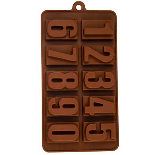 Pralinenform mit Zahlen, Silikonform, backen, Eiswürfelform, Backform, Schokoladenform, Fondant, Gießform, Nummer, Number, Kindergeburtstag, Alphabet, Kuchenverzierung, Farbe: Braun