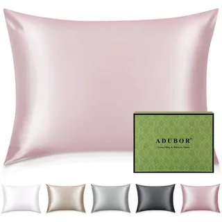 Adubor Seidenkissenbezug 40x60 cm für Haar und Haut, mit verstecktem Reißverschluss, beide Seiten, 23 Momme Seide, Fadenzahl 900 (Rosa, 1 Stück)