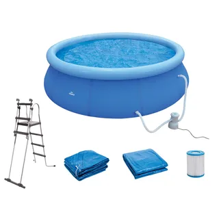 CRIVIT Quick-up Pool-Set, Ø 450 x H 122 cm, Komplett-Set mit Filterpumpe, Leiter, Planen